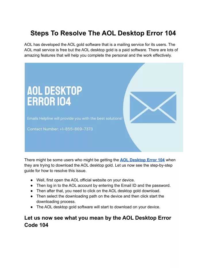steps to resolve the aol desktop error 104