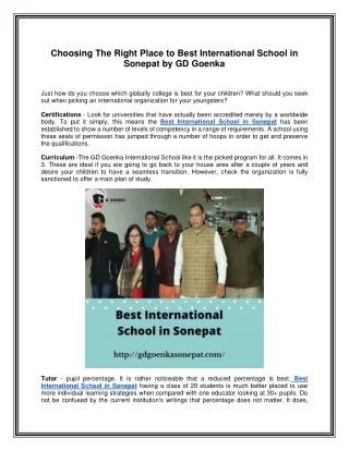 Choosing The Right Place to Best International School in Sonepat by GD Goenka