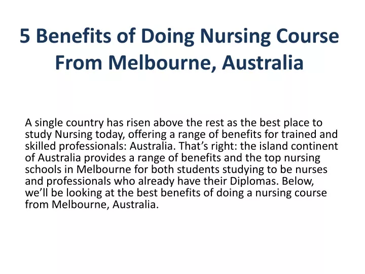 5 benefits of doing nursing course from melbourne australia