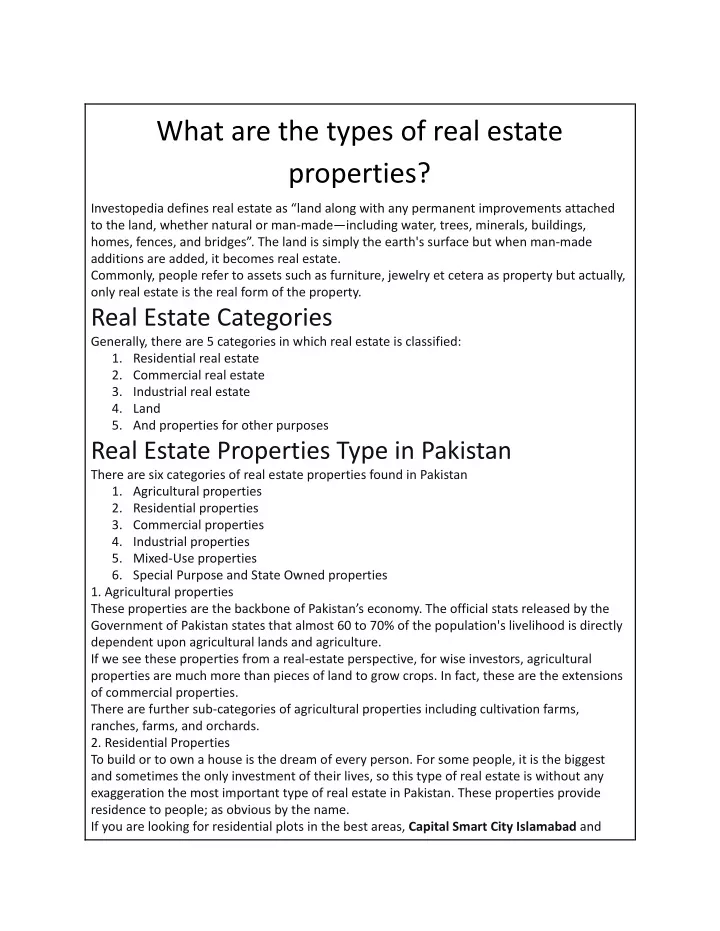 what are the types of real estate properties