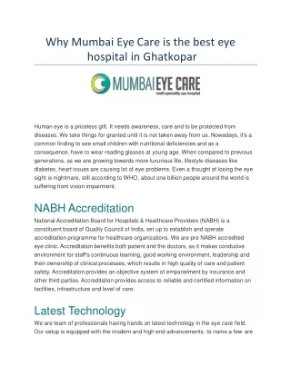 Why Mumbai Eye Care is the best eye hospital in Ghatkopar