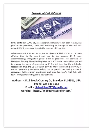 Process of Get eb5 visa