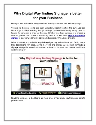 Why Digital Wayfinding Signage is Better for your Business