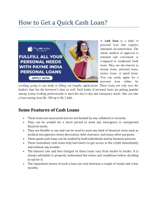 How to Get a Quick Cash Loan