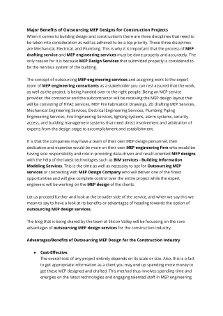 major benefits of outsourcing mep designs