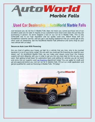 Used Car Dealership @ AutoWorld Marble Falls