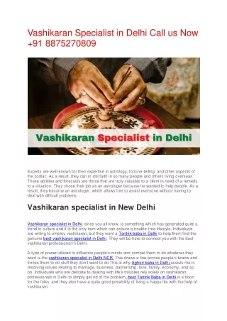 Vashikaran Specialist in Delhi Call us Now  91 8875270809