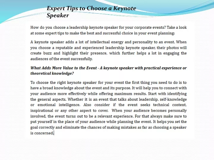 expert tips to choose a keynote speaker