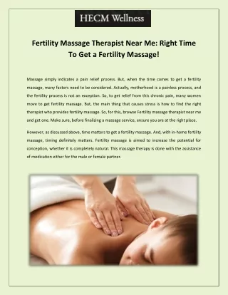 Fertility Massage Therapist| HecmWellness