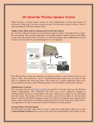 all about the wireless speaker system