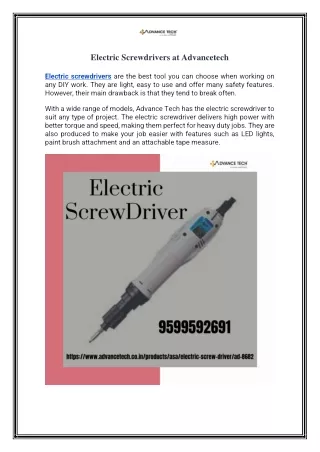 electric screwdrivers at advancetech electric