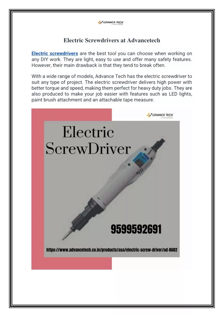 electric screwdrivers at advancetech electric