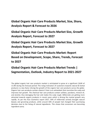 Global Organic Hair Care Products Market, Size, Share, Analysis Report