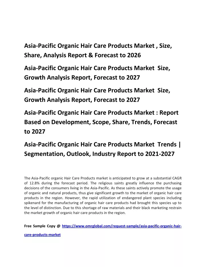 asia pacific organic hair care products market