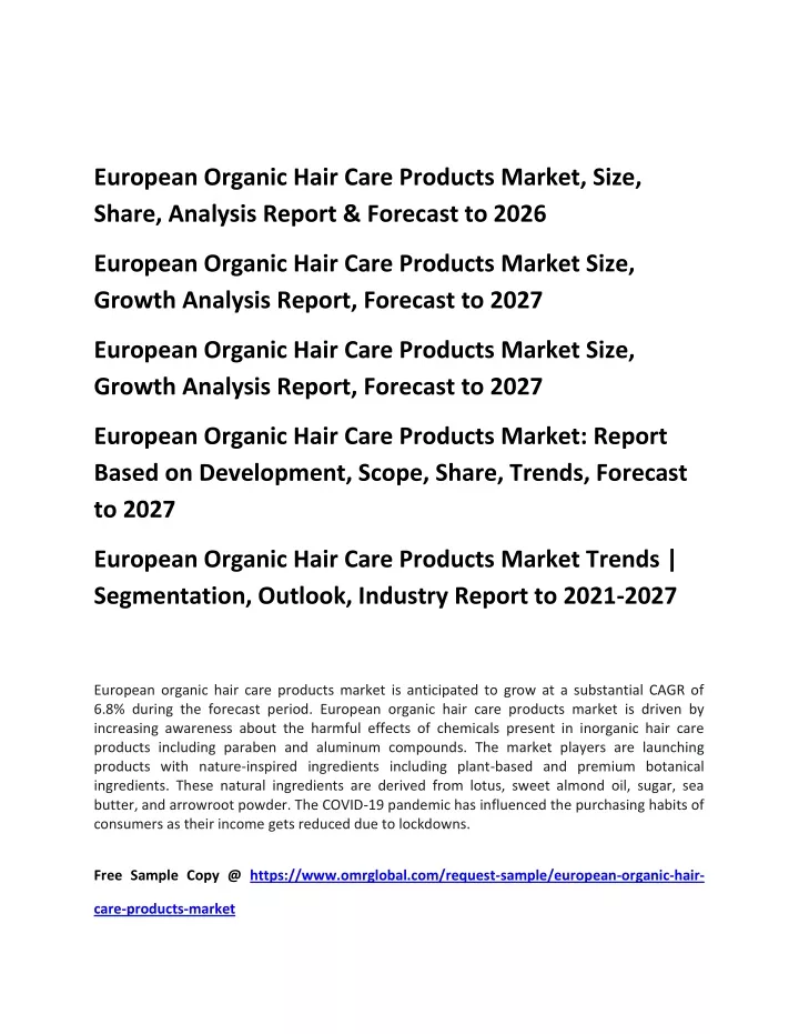european organic hair care products market size