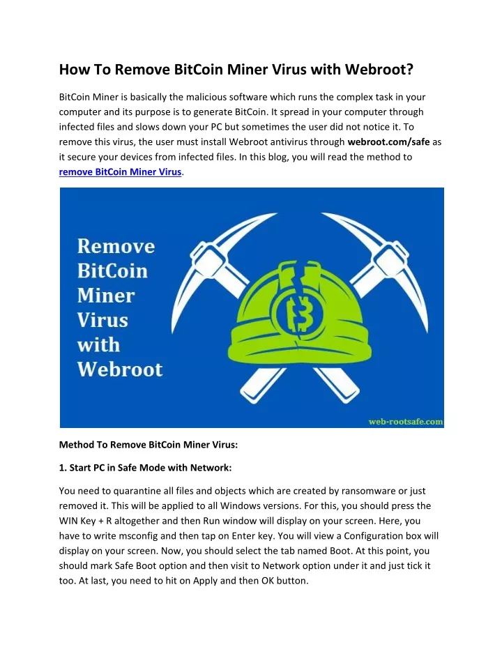 how to remove bitcoin miner virus with webroot