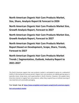 North American Organic Hair Care Products Market, Size, Share, Analysis Report