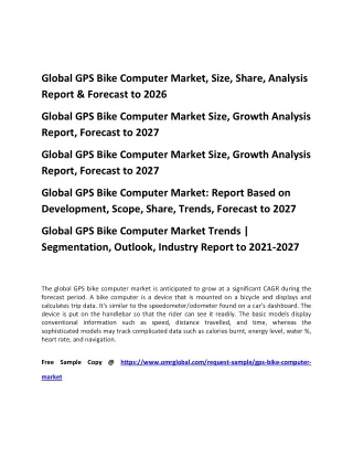 Global GPS Bike Computer Market, Size, Share, Analysis Report & Forecast to 2026
