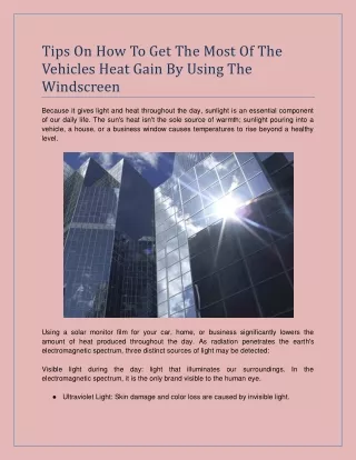 Tips On How To Get The Most Of The Vehicles Heat Gain By Using The Windscreen