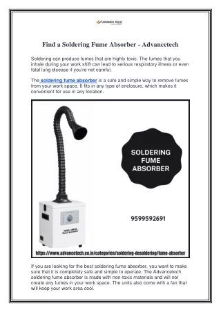 find a soldering fume absorber advancetech