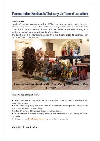 Famous Indian Handicrafts That Carry the Taste of Our Culture