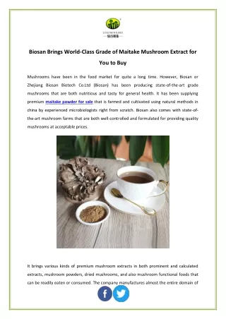Biosan Brings World-Class Grade of Maitake Mushroom Extract for You to Buy