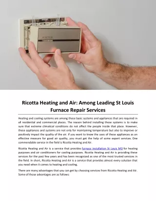 Ricotta Heating and Air Among Leading St Louis Furnace Repair Services