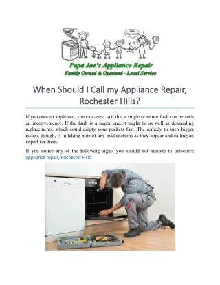When Should I Call my Appliance Repair, Rochester Hills