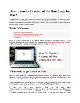 how to conduct a setup of the gmail app for mac