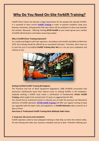 why do you need on site forklift training