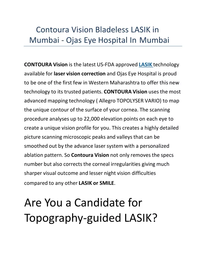 contoura vision bladeless lasik in mumbai ojas eye hospital in mumbai