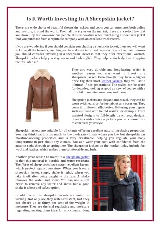 Is It Worth Investing In A Sheepskin Jacket