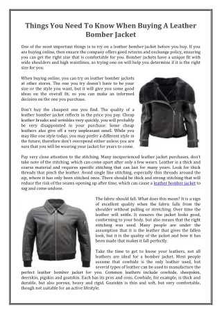 Things You Need To Know When Buying A Leather Bomber Jacket