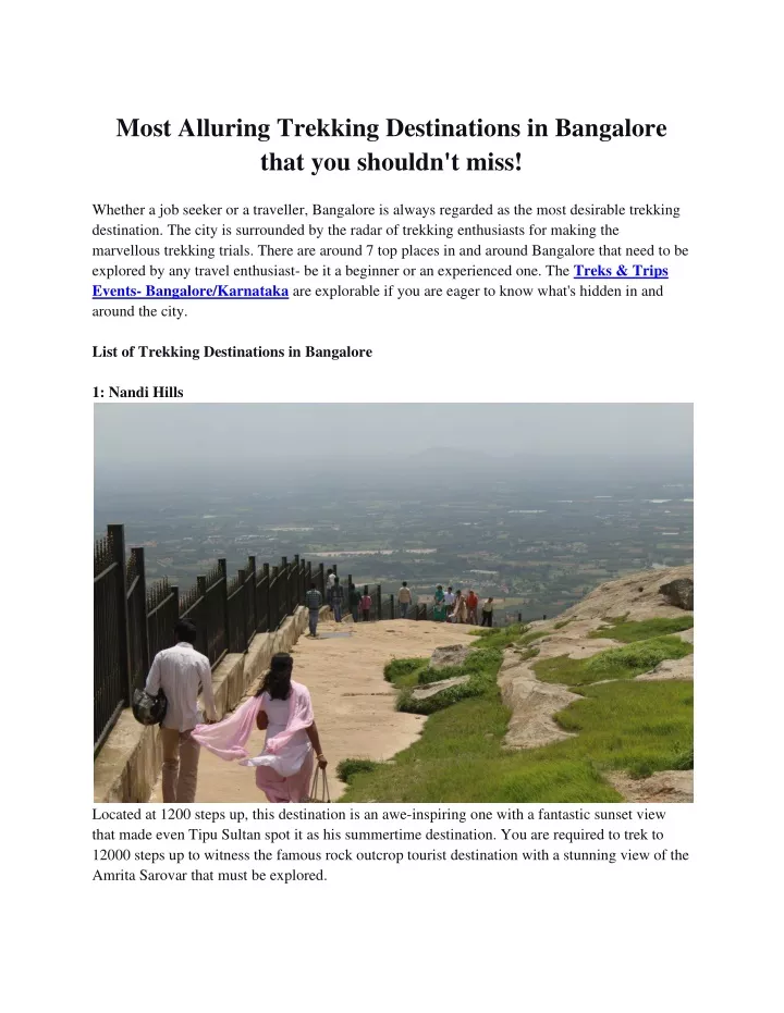 most alluring trekking destinations in bangalore