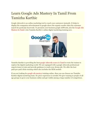 Learn Google Ads Mastery In Tamil From Tamizha Karthic
