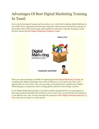 Advantages Of Best Digital Marketing Training In Tamil