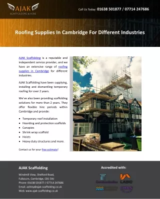 Roofing Supplies In Cambridge For Different Industries