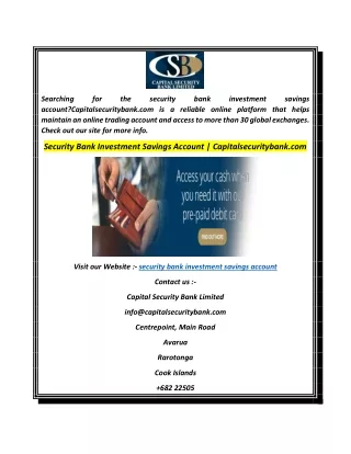 Security Bank Investment Savings Account  Capitalsecuritybank.com