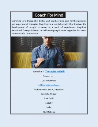 Therapist in Delhi | Coachformind.com