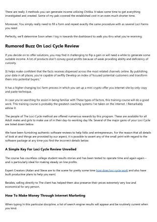 Top Loci Cycle Review Secrets