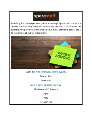 Hire Employees Online Sydney | Sparestaff.com.au