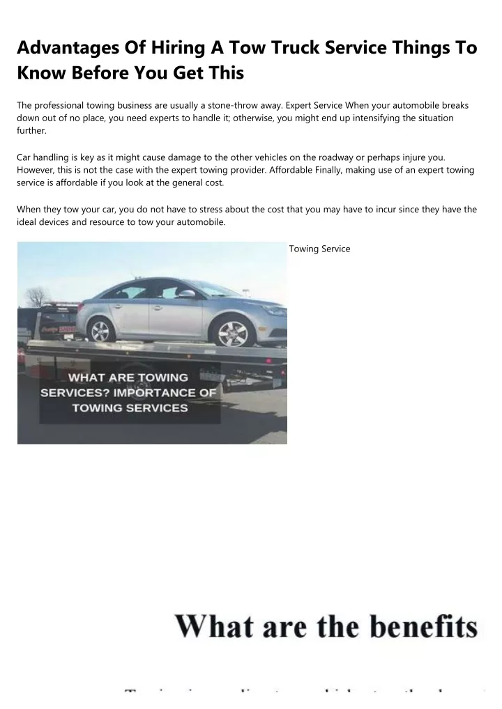advantages of hiring a tow truck service things