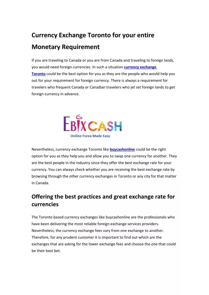 currency exchange toronto for your entire