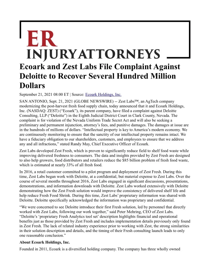ecoark and zest labs file complaint against