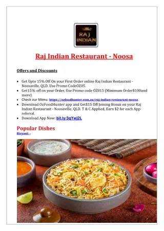 raj indian restaurant noosa offers and discounts