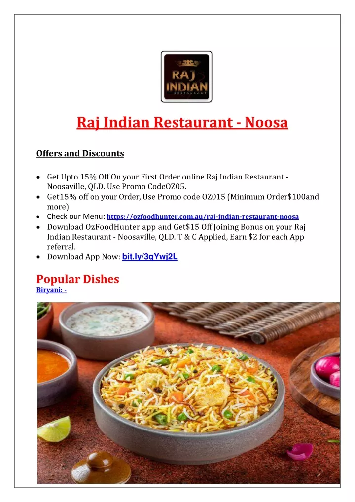 raj indian restaurant noosa offers and discounts