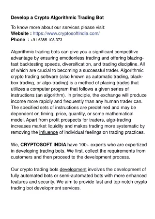 develop a crypto algorithmic trading bot to know