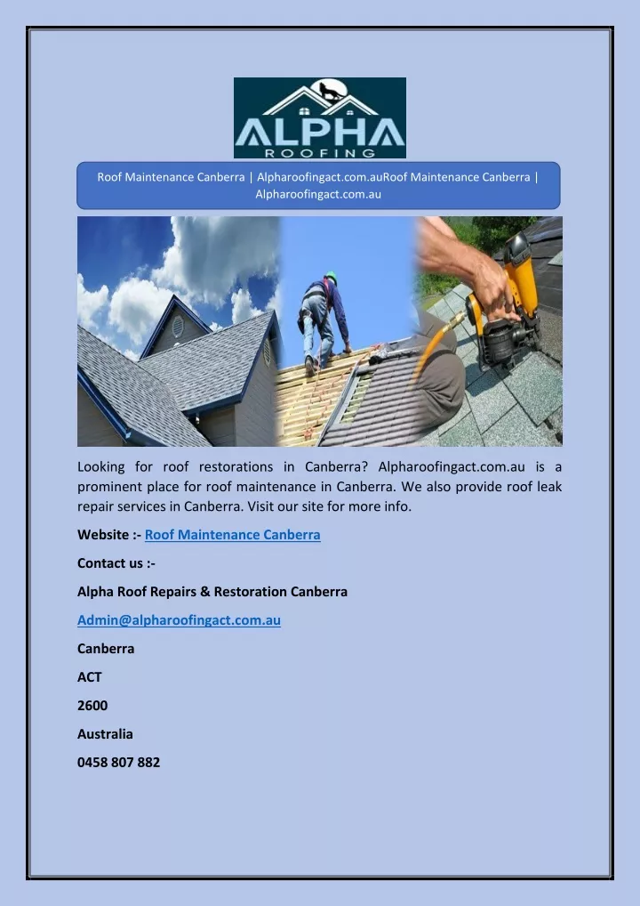 roof maintenance canberra alpharoofingact