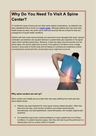 Why Do You Need To Visit A Spine Center