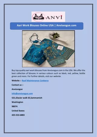 Aari Work Blouses Online USA | Anvisvogue.com